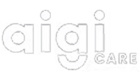 Aigi Care logo with black background.