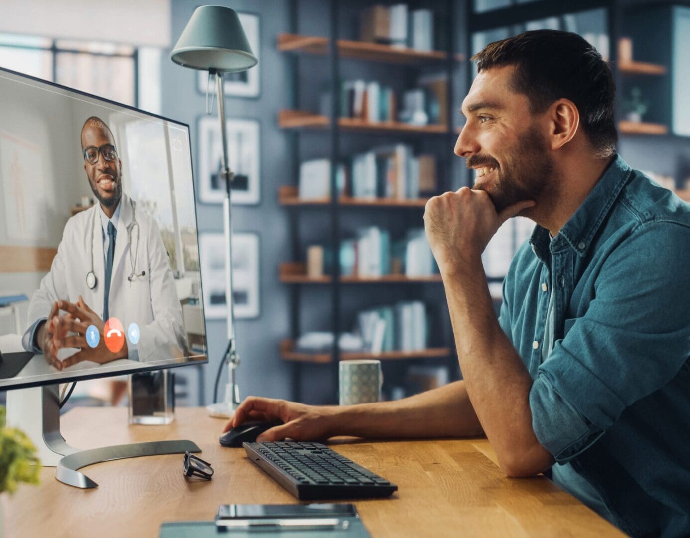 Man having video call with a doctor.